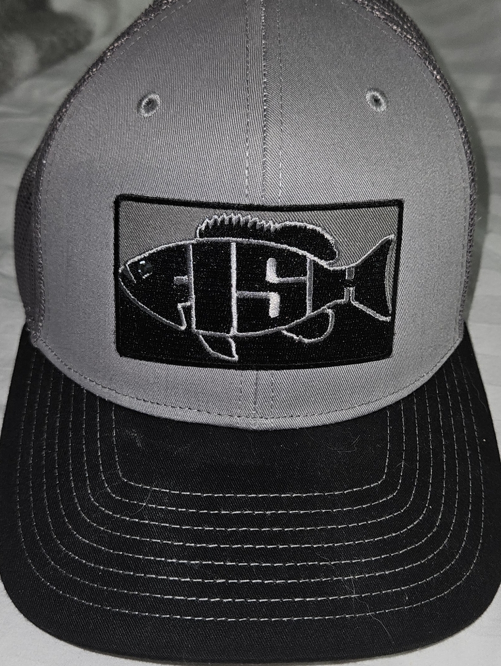 Fishing Logo Trucker Hat - Gray and Black